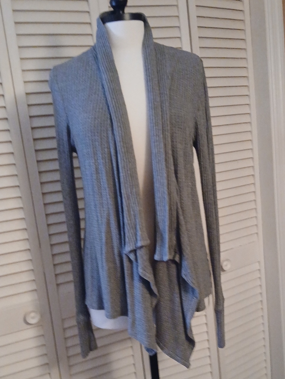Cupio Gray Ribbed Open Drape Cardigan